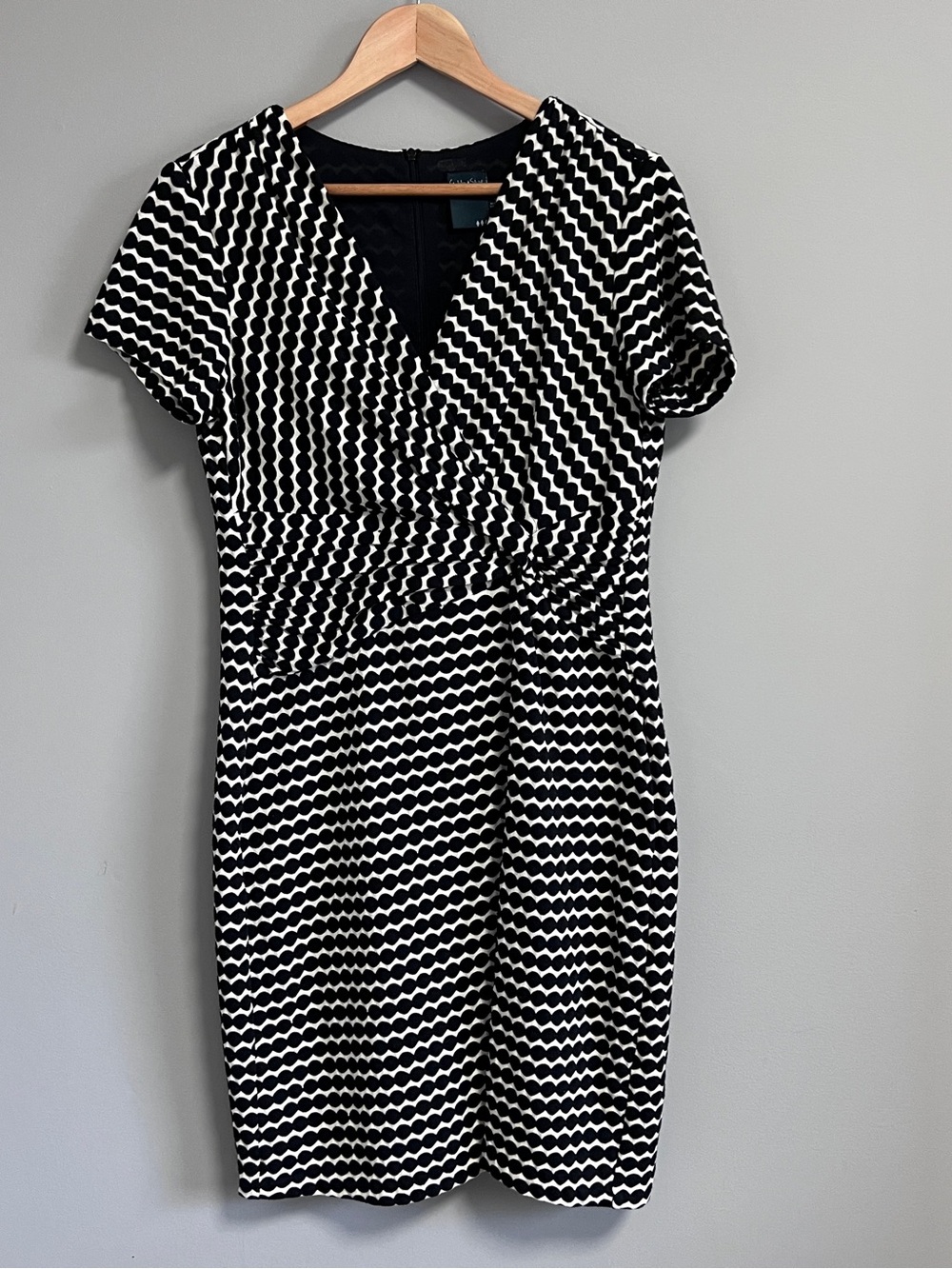 Gabby Skye Black and White Geometric Wrap Midi Dress